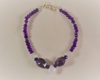 Amethyst Aquamarine and Chalcedony Bracelet