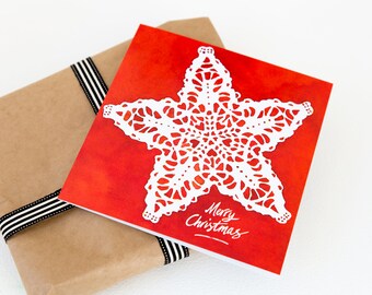 Made in Australia, Merry Christmas Card, Red Snowflake, Lacy snowflake, Happy Holidays, Joy to the World, Do you want to Build a Snowman