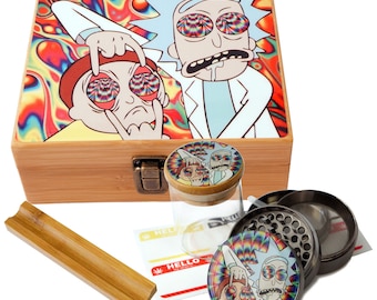 Large Size Geometry Stash Box, 2.5" Zinc Alloy Grinder, Stash Jar, 6" Rolling Tray - ALL IN ONE Box Package - Rick & Morty # LBCS020818-5