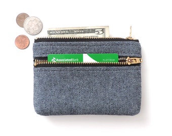Wallet Coin Purse Double Zipper Pouch Denim