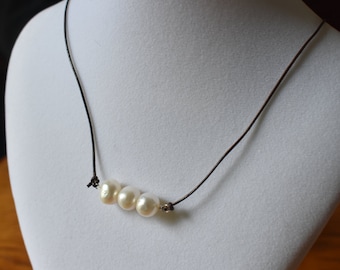 Leather and Freshwater Pearl Necklace