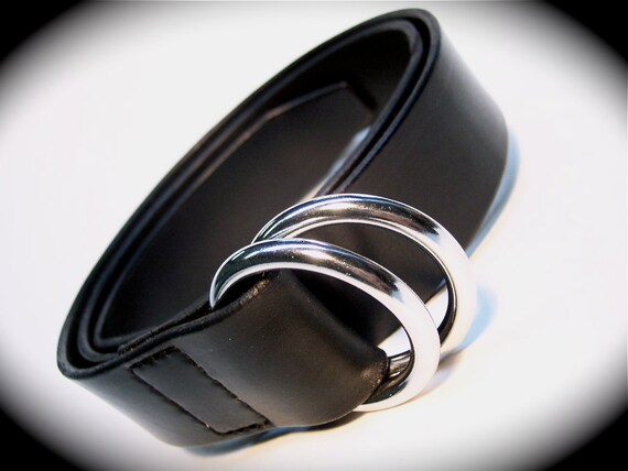 Black Bridle leather double ring belt handmade in Brooklyn