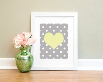 Yellow Heart Printable Wall Art Print, Nursery Printable, Child Wall Art, Grey Yellow Heart Print, Printable Wall Art, Nursery Art