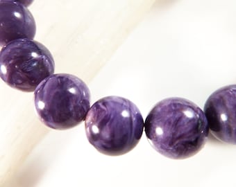 Russian Charoite Stretch Bracelet High Quality 10mm Round Gemstone Iridescent Purple Beads Superior AAA Large Big Chunky Natural Genuine