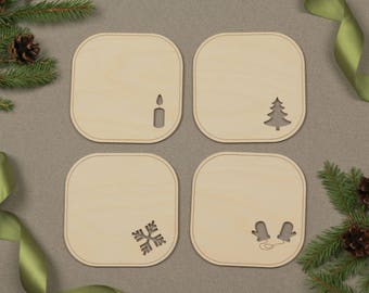 Wood coasters, Christmas table decor, Christmas coasters, Winter coasters, Unique coasters, Laser cut coaster set, Holiday home decoration