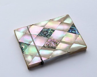 Antique Mother of Pearl and Abalone Card Case c1910