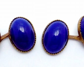 Antique Victorian Blue Glass Gold Filled Double Cufflinks 23486
