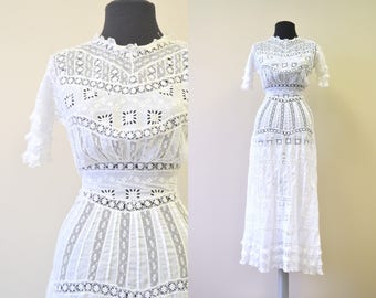 Edwardian White Lace Lawn Dress