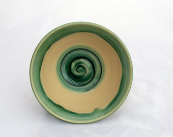 Bowl, Ceramic Cereal Bowl, Soup Bowl, Medium Sized Ceramic Bowl, Cream, Green, Black, Swirl Design, Stoneware