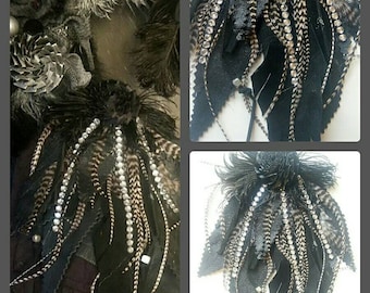 Shoulder leather-feather rhinestone applications