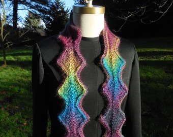 Chain of Diamonds Knit Scarf in Stained Glass Colorway pink green teal yellow purple