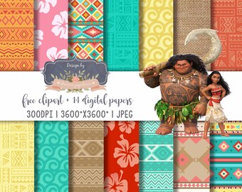 Moana digital paper, Moana Princess, Moana Maui Turtle Digital papers, Moana Theme, Vaiana digital paper, Moana Pattern, hawaiian paper