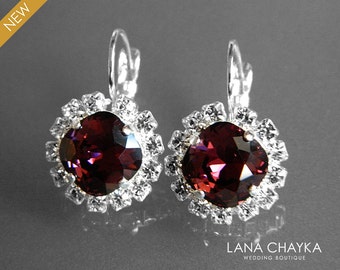 Burgundy Crystal Halo Earrings Swarovski Burgundy Wine Red Rhinestone Earrings Burgundy Leverback Wedding Earrings Bridal Bridesmaid Jewelry