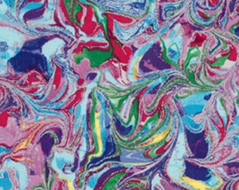 NEW! Blue and Metallic Oil Slick Premium Cotton Fabric by the yard and by the half yard