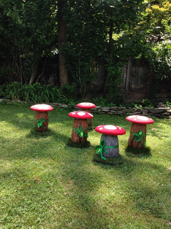 Mushroom Stools Set of FOUR Toadstool Red Kids Seats Mushroom Stools Set of FOUR Toadstool Red Kids Seats
