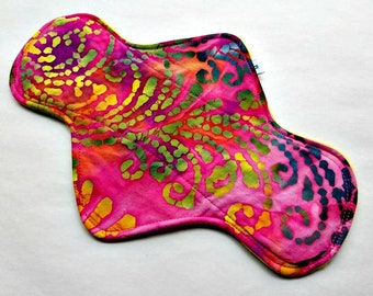 Ready to Ship 10" Cloth Pad, Moderate or Medium Flow, Woven Cotton Top, Fleece Back, Swirl Batik