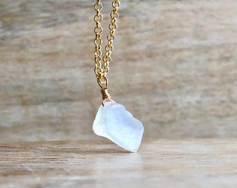 Raw Moonstone Necklace, Mens Gemstone Necklace, Rainbow Moonstone Pendant, Rough Stone Necklace, Gold Filled Chain, Valentines Day Gift Mens