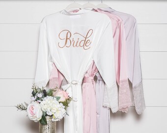 Lace Robes - Bridesmaid Robes - Bridesmaid Gift - Bridal Robe - Satin & Lace Robe - Bride Robe - Wedding Party Robes