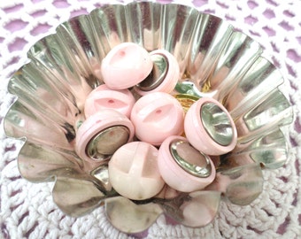 8 Pink and Metal Vintage Buttons Shank Buttons UNIQUE Buttons