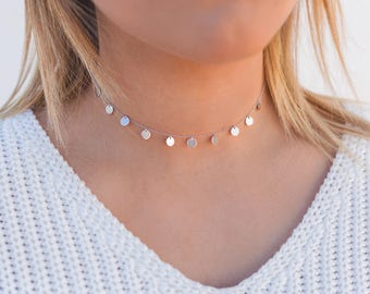 Coins choker, Coins necklace, Coin choker, Silver choker necklace, Silver coins necklace, Short necklace, Boho necklace, Circles necklace