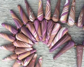 Polymer Clay Bead Set, Handmade Polymer Clay Beads, Polymer Clay Spike Beads, Lavender Beads, Polymer Clay Pendants, Artisan Bead Set, OOAK