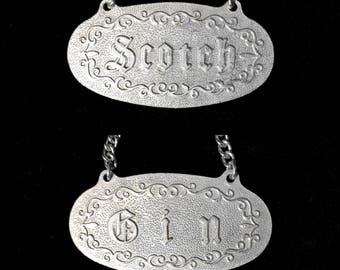 Scotch + Gin Reversible Decanter Label / Vintage Liquor Tag, Man Cave Bar Decor