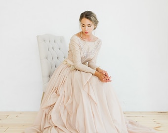 Romantic silk batiste and lace lining wedding dress