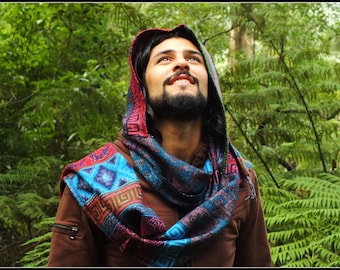 Hoodie Scarf - Gypsy Wool Kashmiri Hoddie Scarf Bohemian Hippie Style Tribal Stylish Warm Scarf