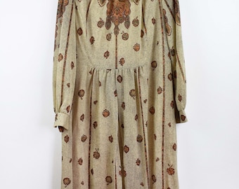 Vintage maxi 70s dress, paisley print dress, tie-neck dress, 70s dress, hippie dress, large size, bohemian dress, floral maxi dress