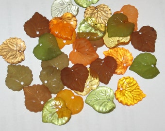 30 Acrylic Leaf Beads 15mm Autumn Mix