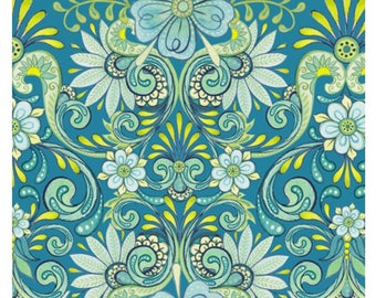Lydia Floral Teal Damask Floral Fabric By Nicole Tamarin For Quilting Treasures Cotton Fabric Sold By The Half Yard