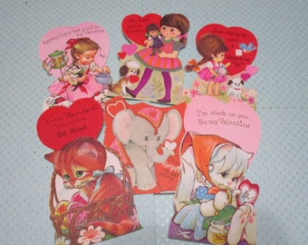 Vintage Children's Valentine Day Cards Lot-Ephemera-Mixed Media-Paper-Crafts-Scrap Booking-UNUSED-Set of 7