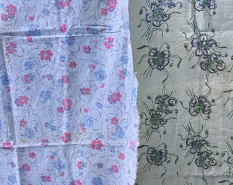 Vintage cotton feed sacks , flour sacks, two sweet floral prints