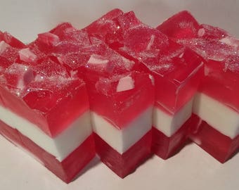 December's Limited Edition Soap: Candy Cane Soap - Handmade Peppermint-Vanilla Honey-Goat's Milk Soap