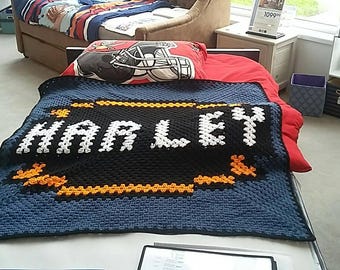 Harley Davidson HARLEY Baby size Crochet Granny Square Graphgan Blanket