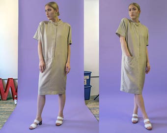 80s Steve Fabrikant | Montaldo's beige silk cocoon dress, size small