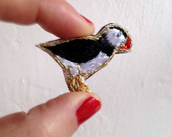 Puffin Brooch, Hand Embroidered Bird Brooch, Puffin, Puffin Bird Embroidery, Puffin Embroidered