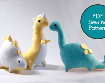 Dinosaur Pattern Bundle, PDF Sewing Pattern, Brontosaurus T-Rex and Stegosaurus Sewing Pattern Set