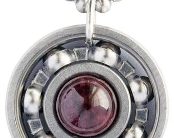 Garnet Roller Derby Skate Bearing Pendant Necklace