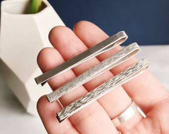Handmade solid sterling silver tie bar. Choose from several different finishes and textures. Made to order. Men's accessories. Menswear.