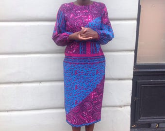 African Ankara print bell shaped sleeves pencil dress