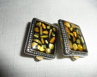 Vintage Black and Gold Silver Toned Clip-On Earrings
