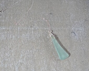 Sea foam green sea glass necklace on sterling silver chain