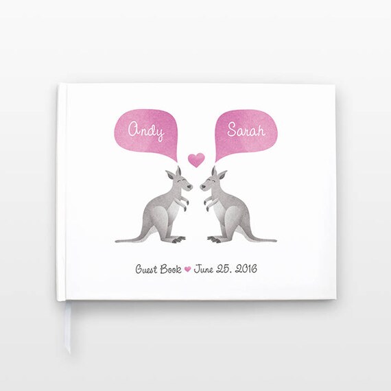 KANGAROO Wedding Guest Book Wedding Keepsake, Unique Wedding Guestbook, Hardcover Personalized Notebook, Couple Journal, Animal Wedding Book