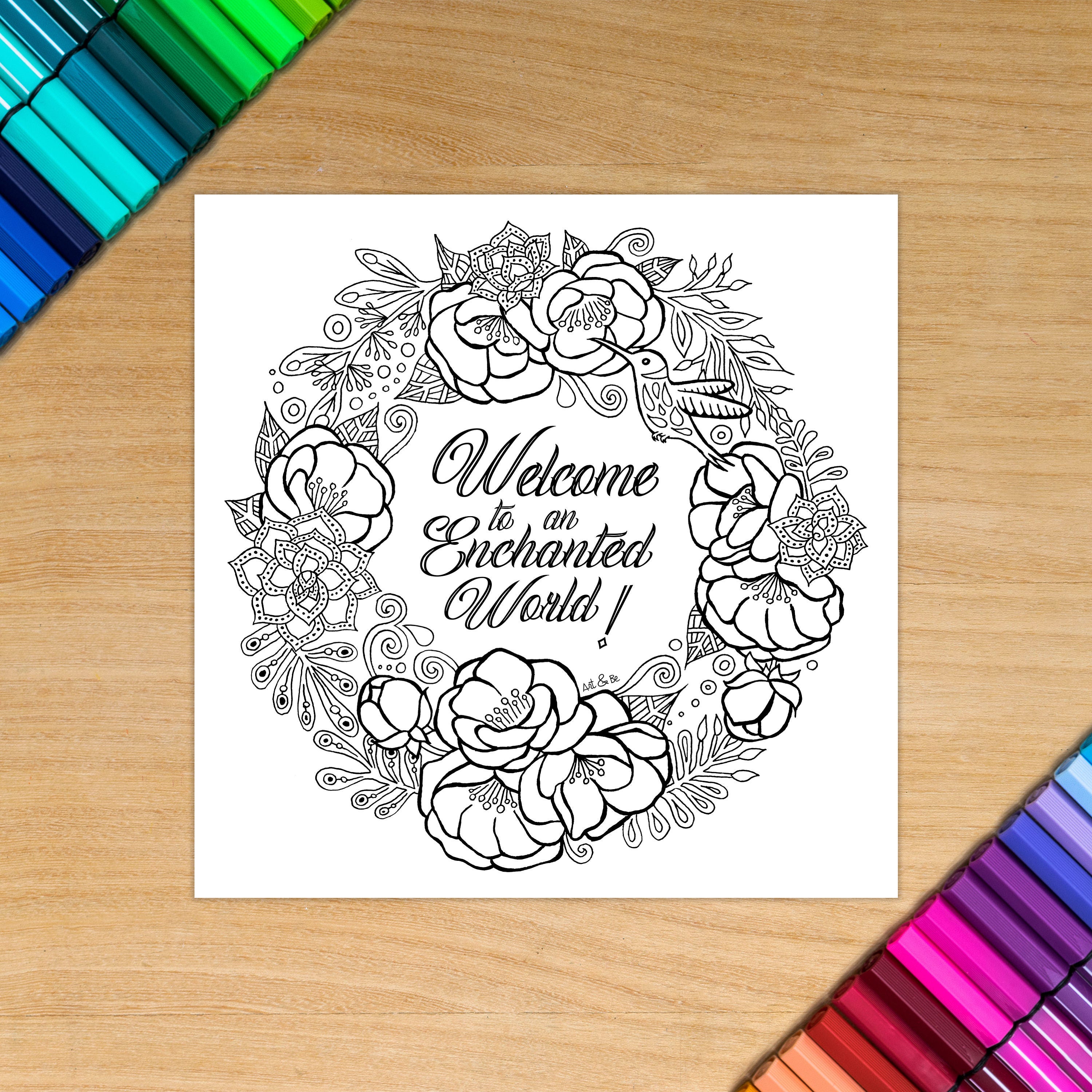 Carte postale   colorier Enchanted World coloriage pour adulte