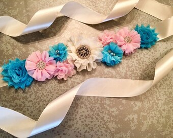 Gender Reveal Sash, Pink and Blue Sash, Reveal Party, Gender Reveal Belt, Pregnancy Sash, Maternity Sash, Gender Neutral, baby shower sash