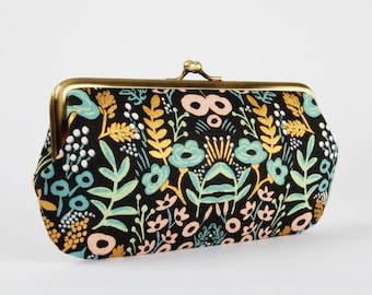 Frame purse with two sections - Tapestry black - Wowlet / Wallet / Japanese fabric / Cotton and Steel / Rifle Paper Co Menagerie / Gold