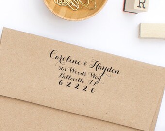 Return Address Stamp, Custom Return Address Stamp, Wedding Stamp, Self-Inking Address Stamp, Calligraphy Address Stamp , Stamp Style No. 35