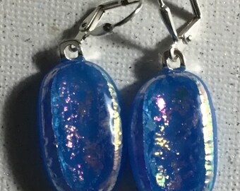 Dichroic Glass Earrings, Pink, Gold, Silver Plated leverback earrings
