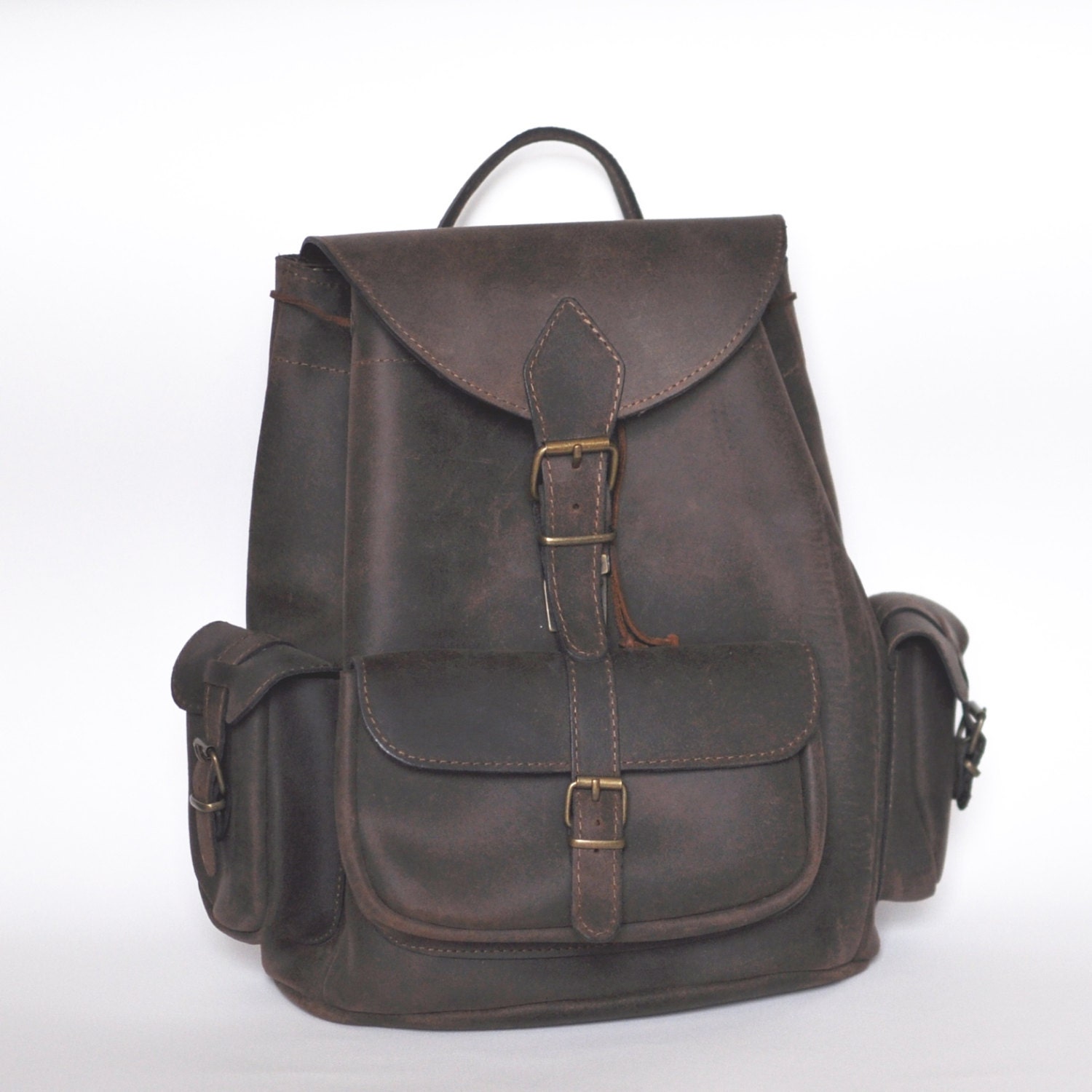 Large distressed leather backpack / Women/Men leather backpack